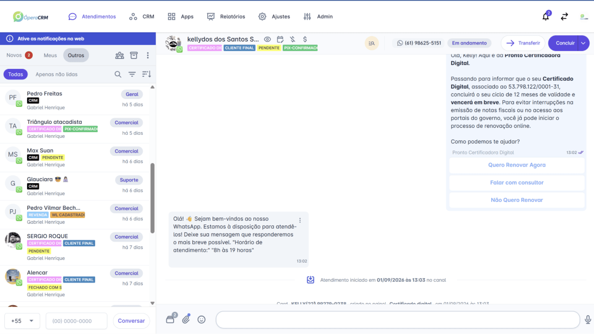 Central Multicanal: conversas, histórico e responsáveis